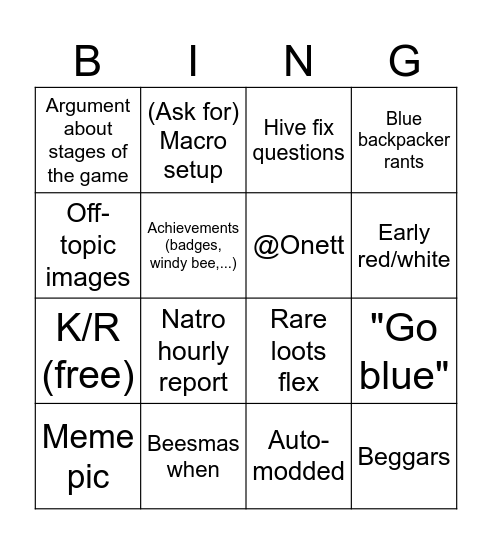 Bss pic bingo(Bee Swarm Simulator Discord) Bingo Card