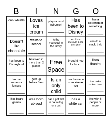 Middle School BINGO: Find someone who... Bingo Card