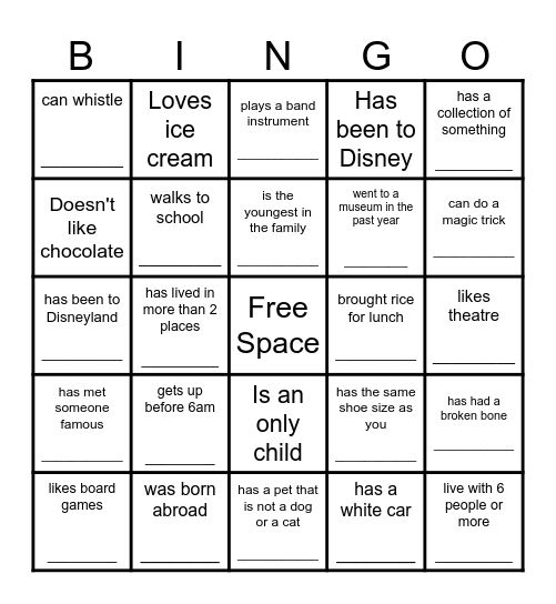 Middle School BINGO: Find someone who... Bingo Card
