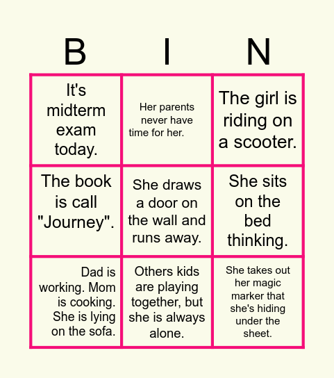 Journey Bingo Card