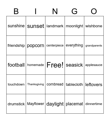 Compound Words Bingo Card
