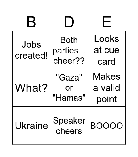 State Of The Union Bingo Card