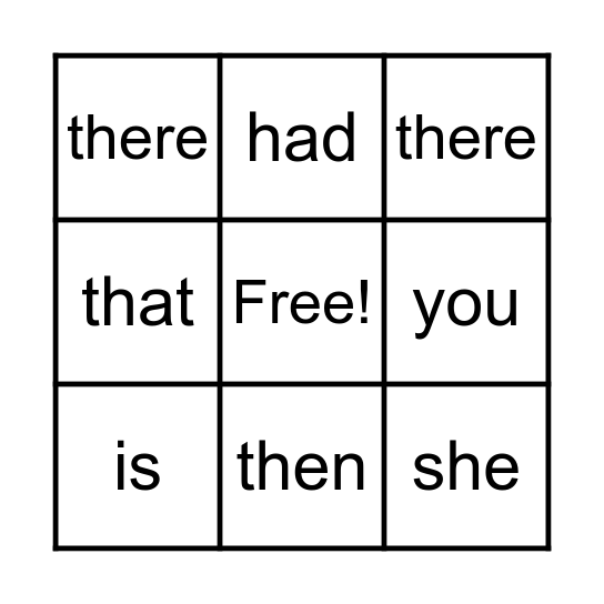 Yellow Star Word Bingo Card