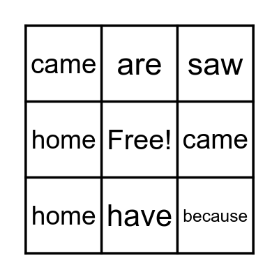 Purple Star Word Bingo Card