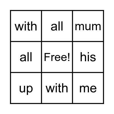 Orange Star Word Bingo Card