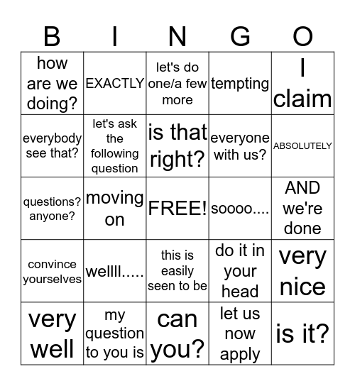 The SID Bingo Card
