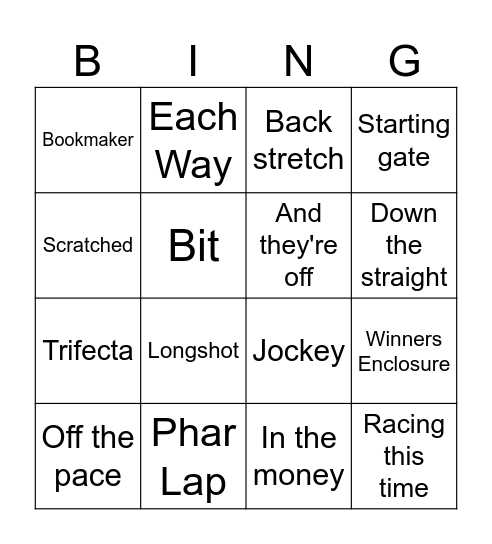 Horse Racing Bingo Card