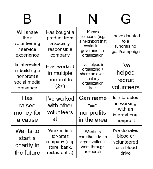 Sector Bingo Card