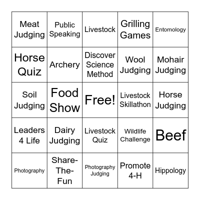 4-H Bingo Card