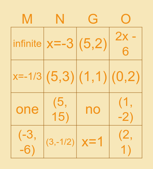 Linear Systems XD Bingo Card