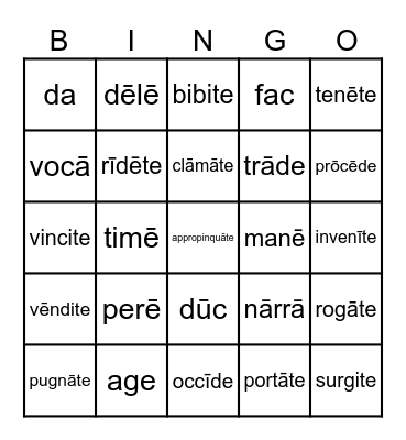 Imperatives! Bingo Card