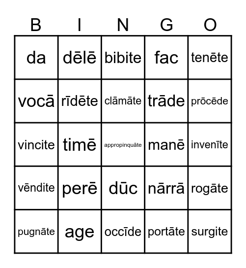 Imperatives! Bingo Card