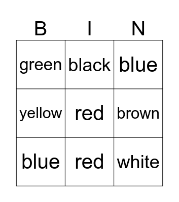 colors Bingo Card