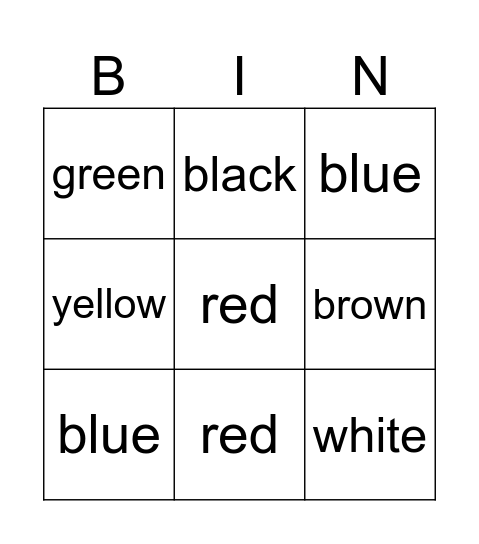 colors Bingo Card