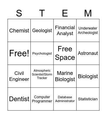 STEM Careers Bingo Card