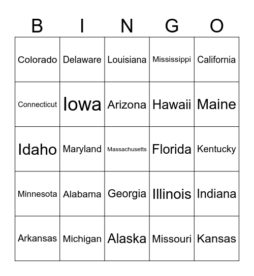 States pt.1 Bingo Card
