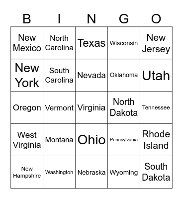 States pt.2 Bingo Card