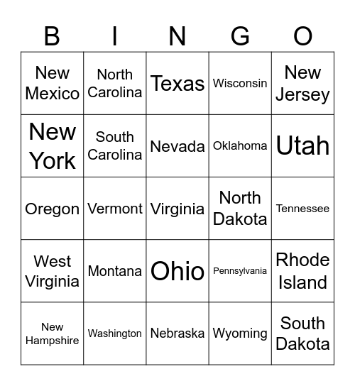 States pt.2 Bingo Card