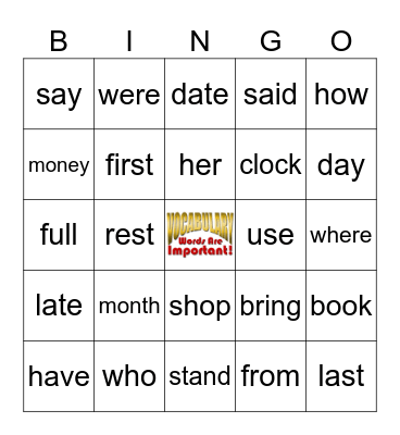 Words we need Bingo Card