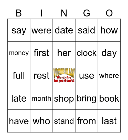 Words we need Bingo Card