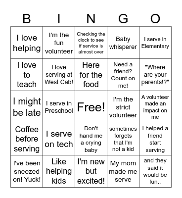 VOLUNTEER ICE BREAKER BINGO Card