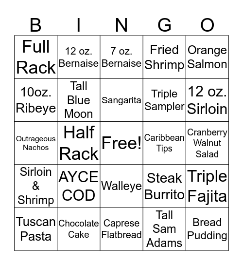 Friday Bingo Card