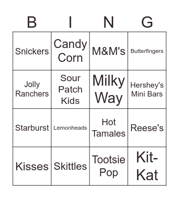 Candies Bingo Card