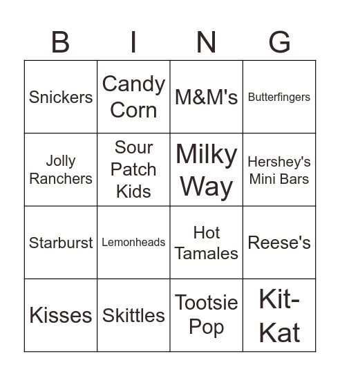 Candies Bingo Card