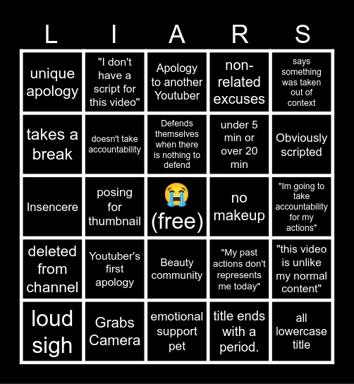 YOUTUBER APOLOGYS Bingo Card