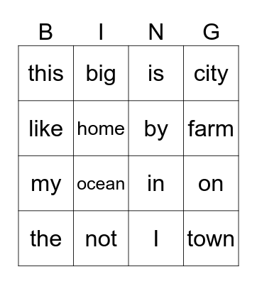 1-16 Bingo Card