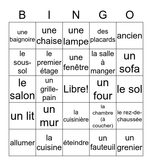 French 2 Unit 6 Vocab. Quiz Prep. J. Bowers Bingo Card