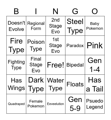 Pokemon Bingo Card