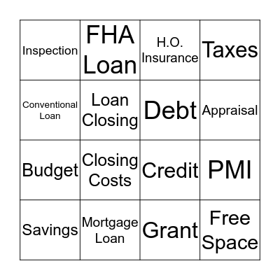 Homeownership Journey Bingo Card