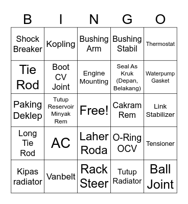 Mobil diatas 7 tahun bingo Card