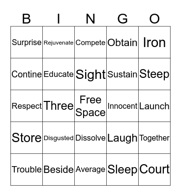 Surprise BINGO Card