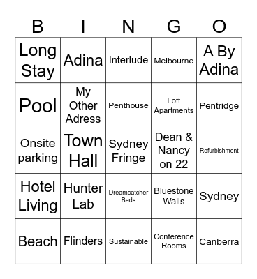 Adina Bingo Card
