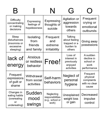 Sign of Crisis Bingo Card