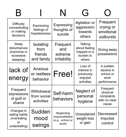 Sign of Crisis Bingo Card