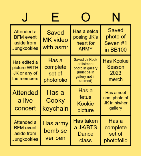 JUNGKOOKIES BINGO Card