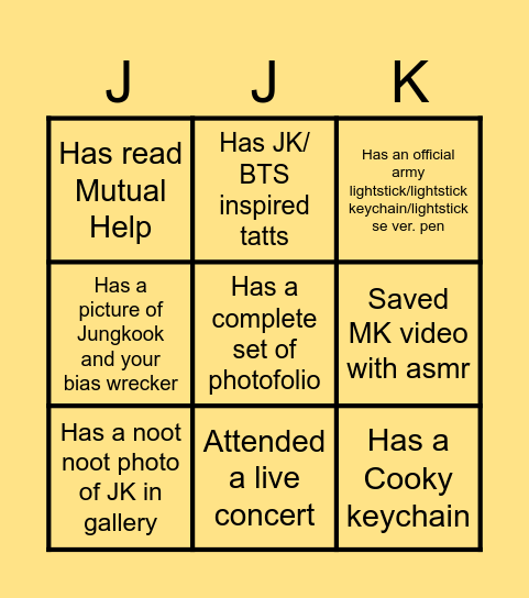 JUNGKOOKIES Bingo Card