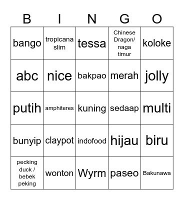 ana cantik Bingo Card