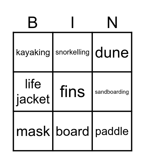 Kiwi summer camp Bingo Card