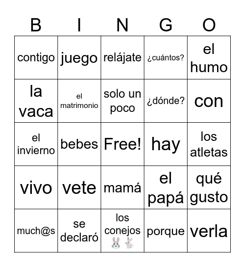 Vocabulario de español b3 Bingo Card