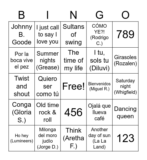 BINGO MUSICAL Bingo Card