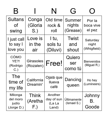 BINGO MUSICAL Bingo Card