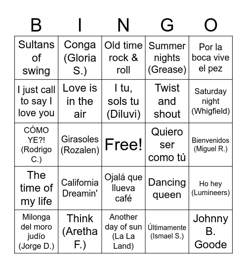 BINGO MUSICAL Bingo Card