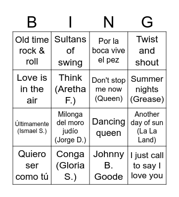 BINGO MUSICAL Bingo Card
