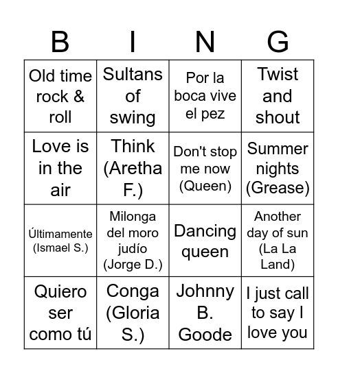 BINGO MUSICAL Bingo Card