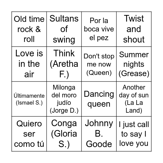 BINGO MUSICAL Bingo Card