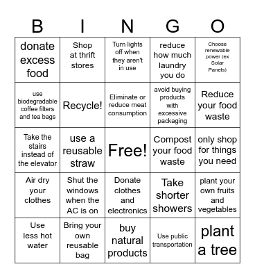 How To Reduce Your Carbon Footprint Bingo Card